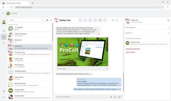 Mockup ProCall App für Web Chat