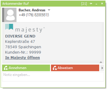 majesty GmbH - Integration estos ProCall Enterprise - Screenshot Client