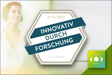 estos Auszeichnungen: Innovativ durch Forschung  - Logo farbig mit estos Grafik