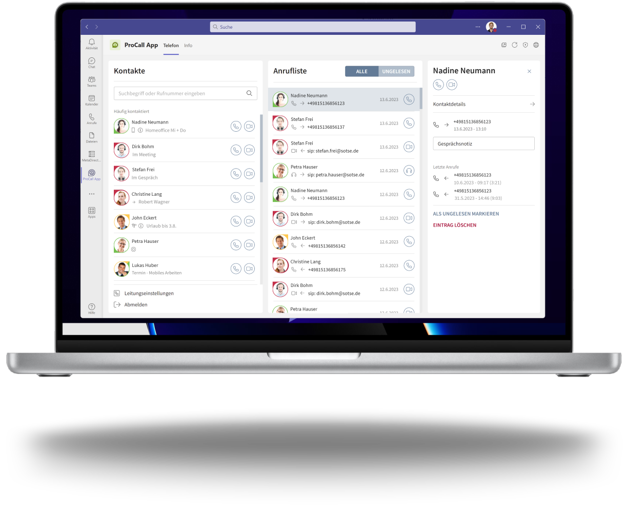procall for microsoft teams kontaktkarten und verfügbarkeiten