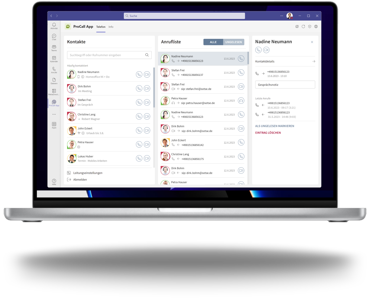 procall for microsoft teams kontaktkarten und verfügbarkeiten